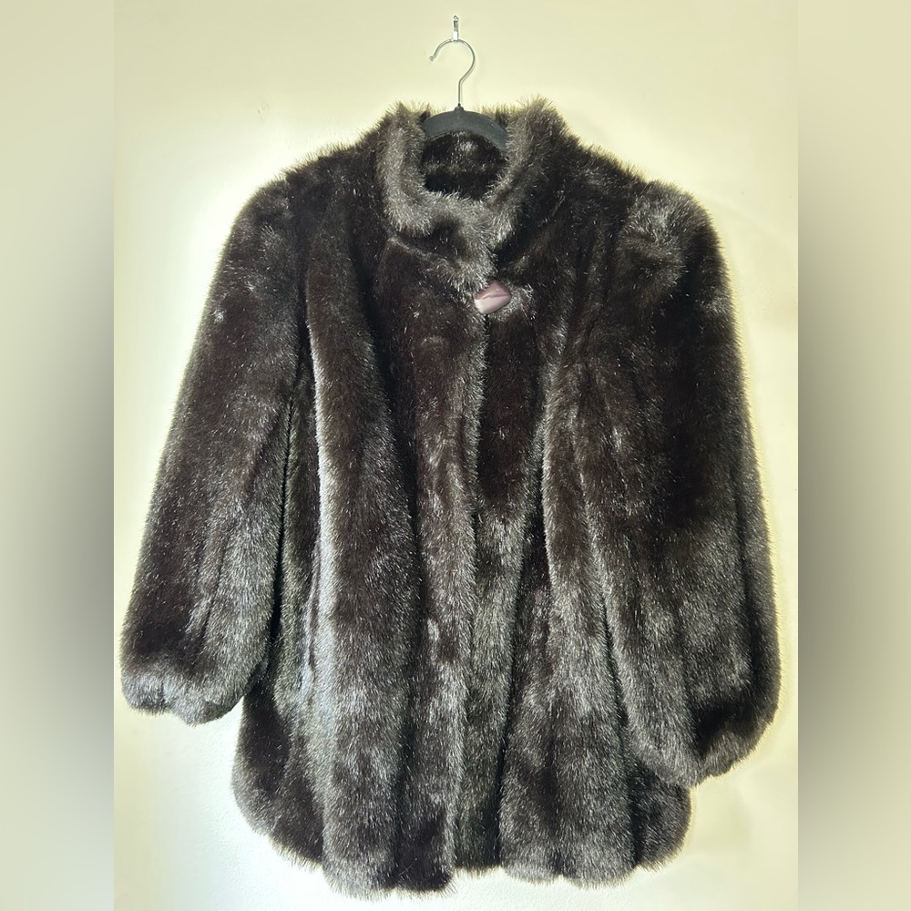 Jordache Jacket Faux Fur:  80s Jordache Black Chunky Faux Fur Coat